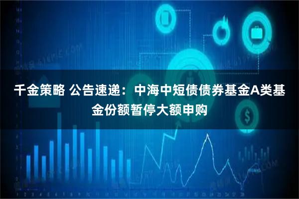 千金策略 公告速递：中海中短债债券基金A类基金份额暂停大额申购