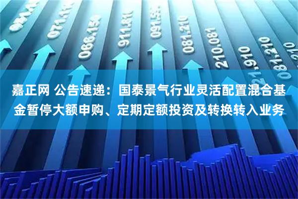 嘉正网 公告速递：国泰景气行业灵活配置混合基金暂停大额申购、定期定额投资及转换转入业务